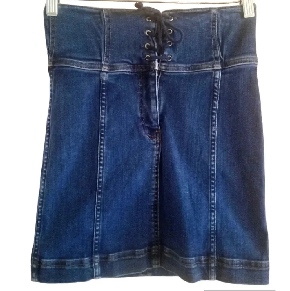 Free People Modern Femme Corset Waist Denim Skirt Dark Wash Size 2
